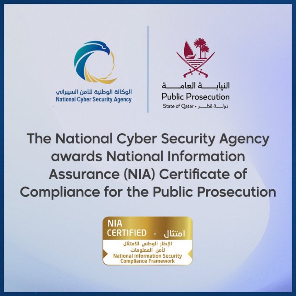 National Information Assurance (NIA) Certificate of Compliance award Public Prosecution